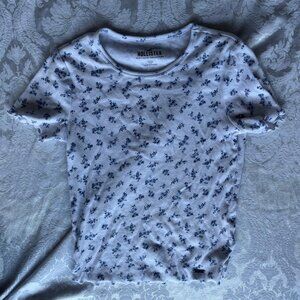 hollister floral blue & white baby tee size xxs